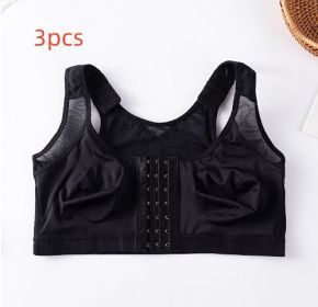 Foreign Trade Front Buckle Closed Sports Bra Plus Size (Option: Black-3XL-3PCS)